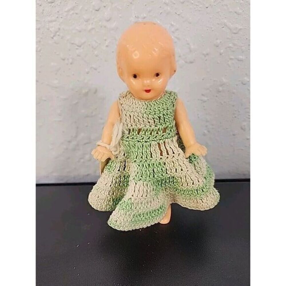 Kewpie‎ Doll Miniature Tiny 6" Hand Crocheted Clothing Plastic